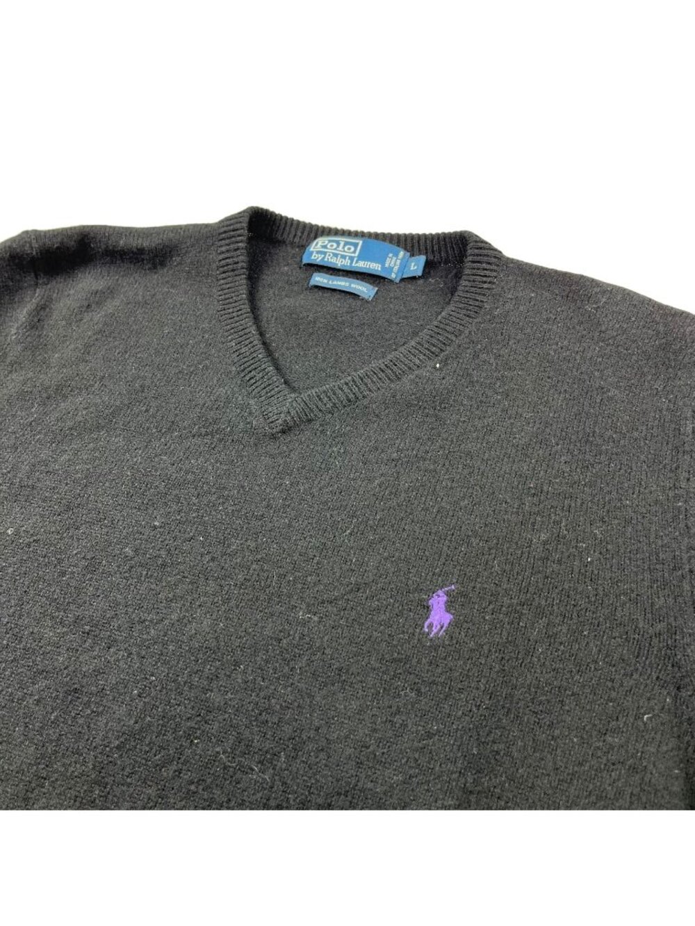 VTG Polo Ralph Lauren Men's 100% Lambswool V-Neck Sweater Black• Large